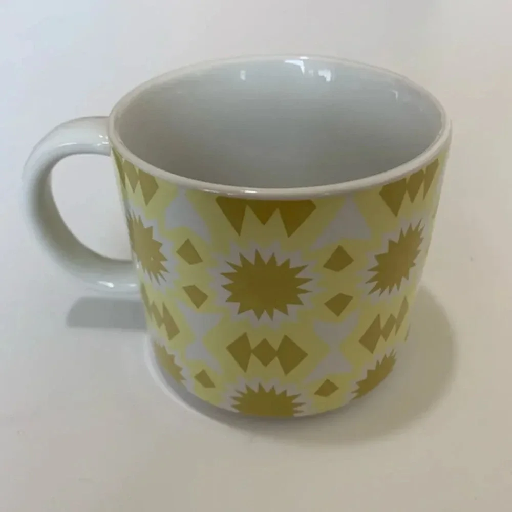 West Elm Initial Mug “F” Gold Yellow Aztec Print‎ Coffee Tea Ceramic Monogram